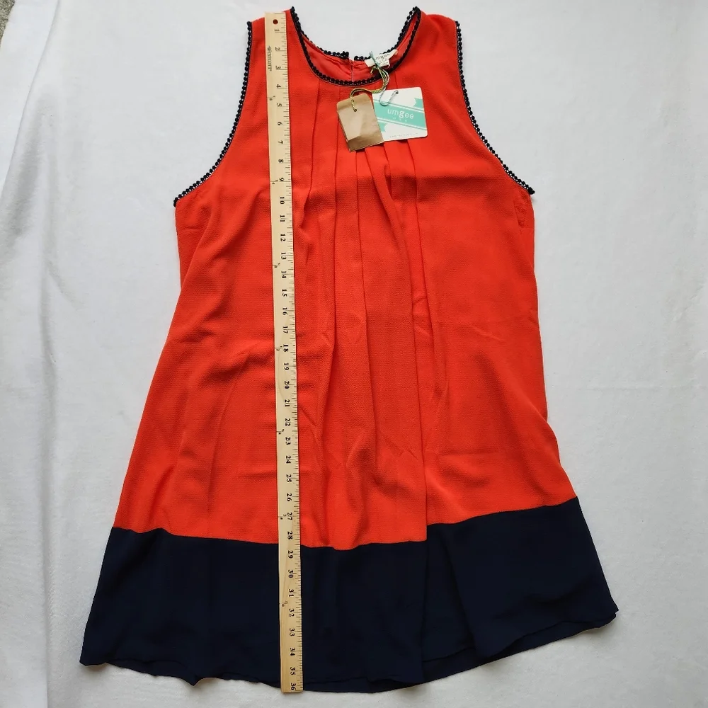 Umgee The Virginia Shift Dress Pleated Sleeveless Orange Navy Blue New Large - Picture 14 of 15